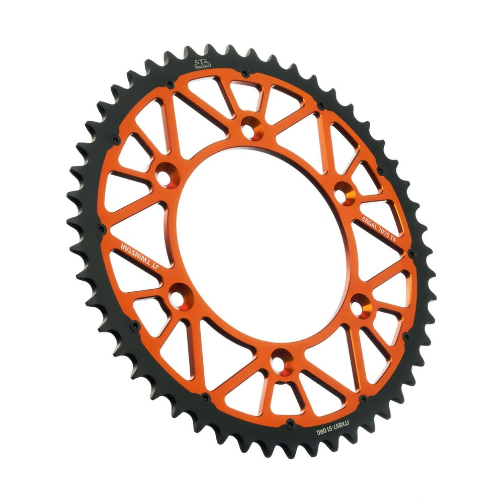 Bagtandhjul 51T, 520 – aluminium/stål, TwinStar, JTX897.51ORG – JT Sprockets