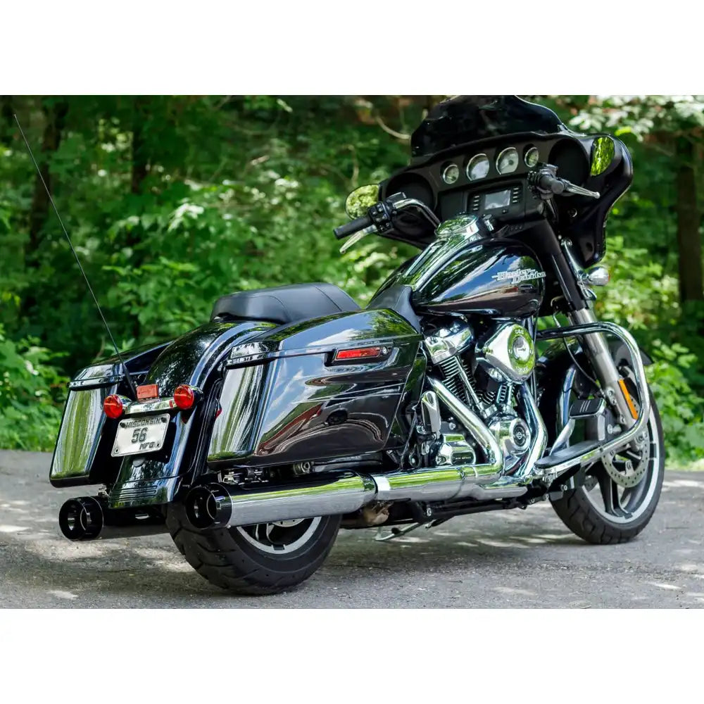 Harley-Davidson Touring / Trike (17-25) 4-1/2" MK45 Performance Mufflers, krom, Thruster end cap, sort / poleret end cap – S&S Cycle – ekstra produktvisning 2