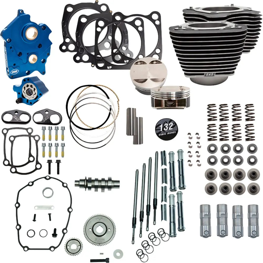 Harley-Davidson modeller (18-26) 132" 550G Power Package, gear drive, highlighted fins / Wrinkle Black – S&S Cycle