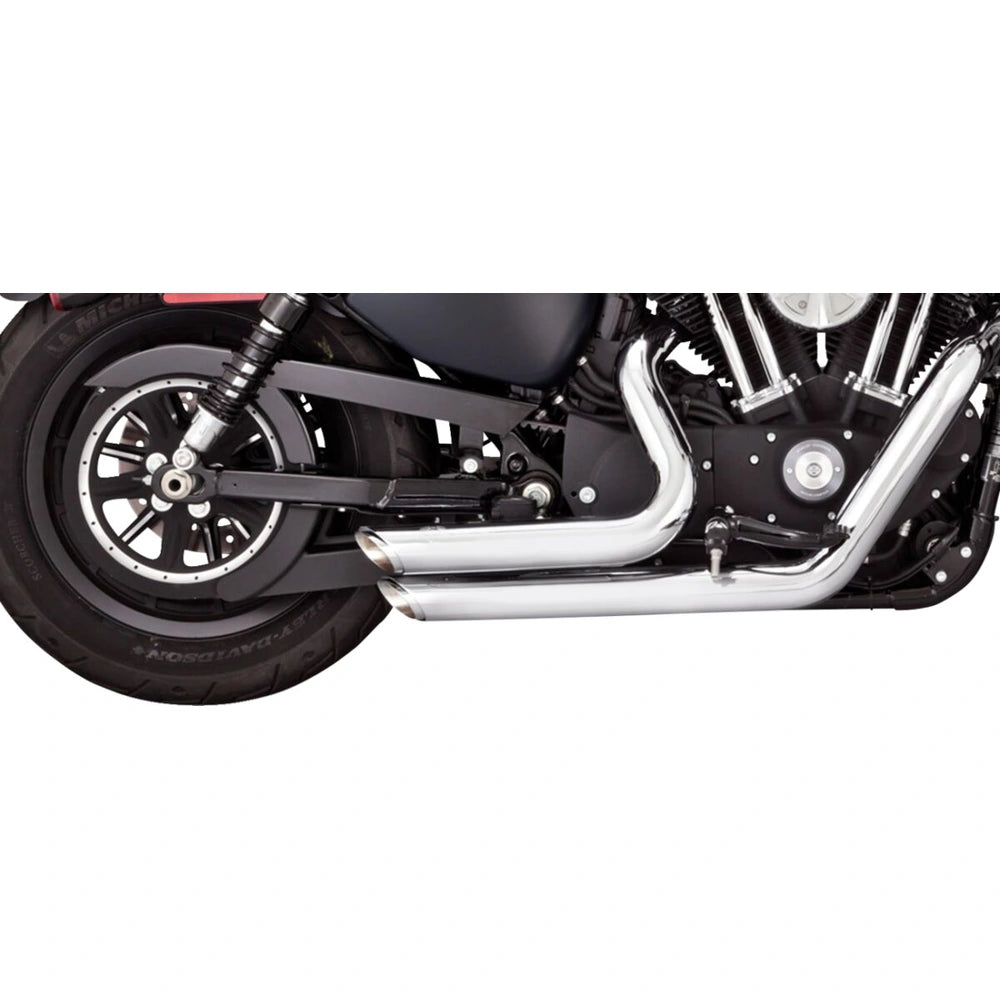 Harley-Davidson Sportster (14-22) Shortshots Staggered komplet udstødning, krom – Vance & Hines – nærbillede af endcap og lyddæmper 4