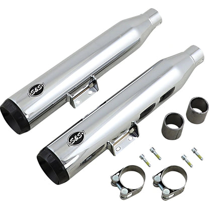 Harley-Davidson Touring / Softail (18-23) Grand National Slip-On Mufflers, krom, Straight-Cut end cap, sort end cap – S&S Cycle – alternativ vinkel 3