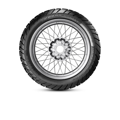 Metzeler Karoo Street 100/90-19 57V TL – fordæk – ekstra visning af dækkets profil, mønster og konstruktion.