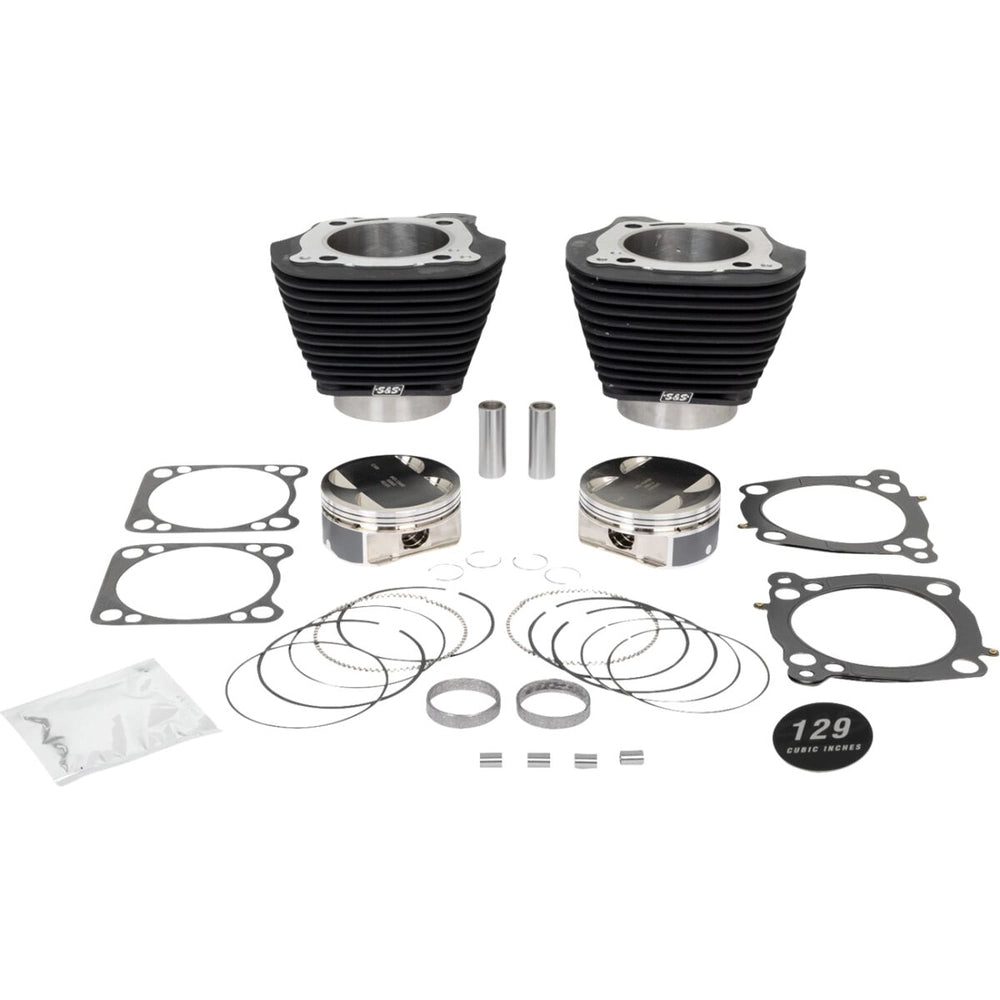 Harley-Davidson modeller (17-23) 129" Big Bore Kit, non-highlighted fins / Powder-Coated / Wrinkle Black – S&S Cycle