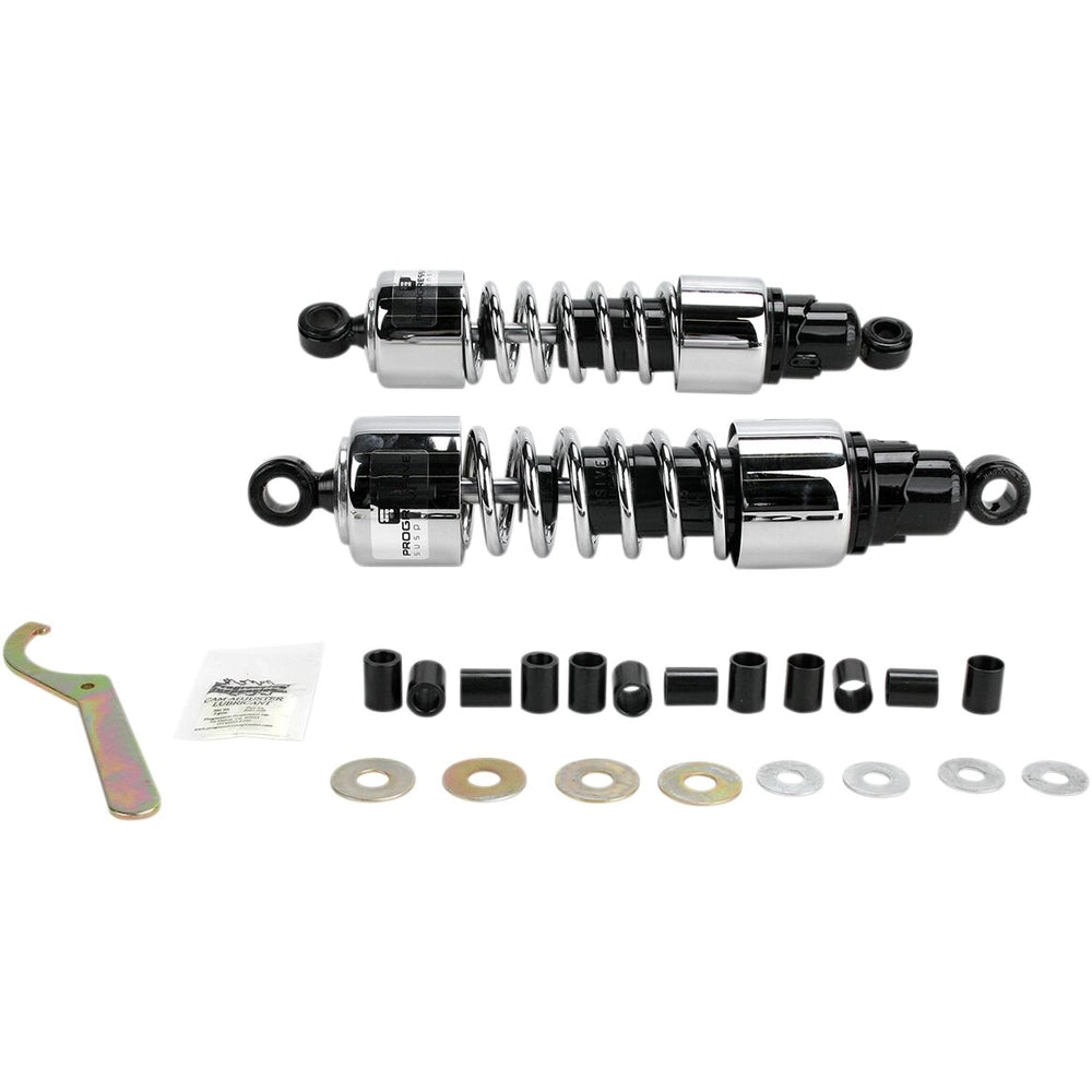 412 Cruiser Series støddæmpersæt, 330 mm, sort/krom, 1,60 kg/mm - 2,30 kg/mm – Progressive Suspension støddæmper til mere kontrol og komfort