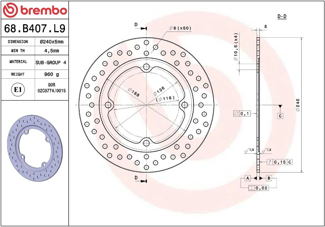 Ekstra produktbillede af Honda CB500F 13-21 bremseskive – Brembo Oro fast