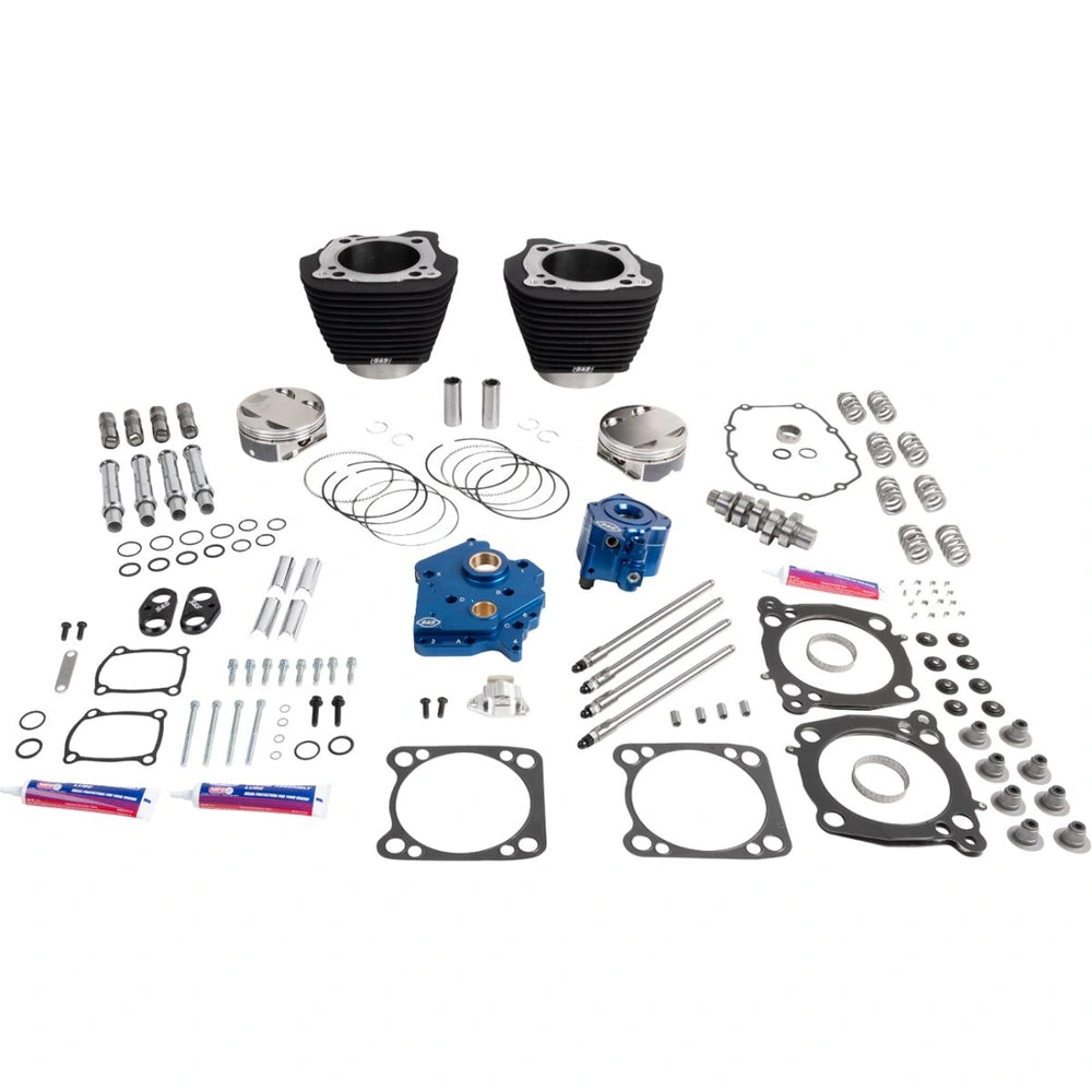 Harley-Davidson modeller (17-26) 132" HPT496 Series Power Package, chain drive, sort / non-highlighted fins, chrome pushrod tubes – S&S Cycle