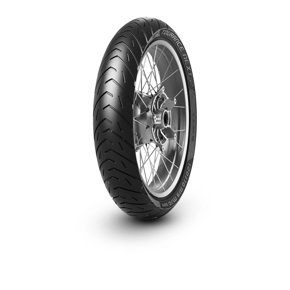 Metzeler Tourance Next 2 120/70R19 60V TL spec. B – fordæk – originalt Metzeler MC-dæk med kontrol på asfalt og løst underlag.
