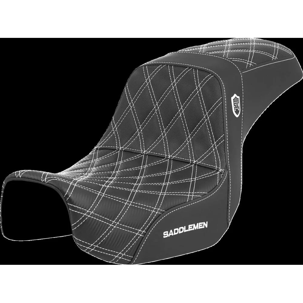 Harley-Davidson Dyna (06-17) Pro Series SDC Performance 2-up sæde Black Gripper Lumbar/ Carbon Fiber Lattice Stitched/ White Stitching – Saddlemen