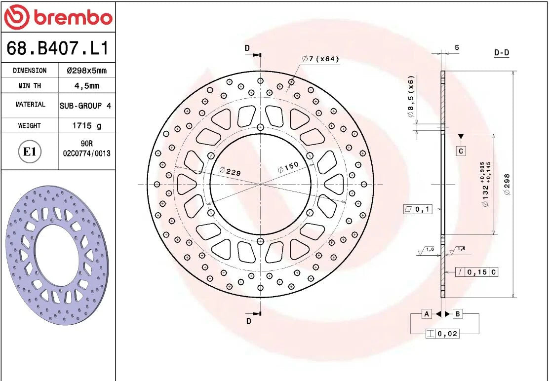 Ekstra produktbillede af Yamaha XJR 1300 99-16 bremseskive – Brembo Oro fast