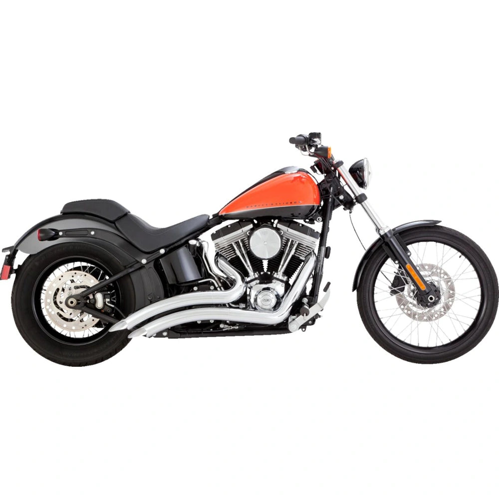 Harley-Davidson Softail (86-11) 2-into-2 Big Radius komplet udstødning, krom – Vance & Hines – detaljebillede af udstødning og finish 2