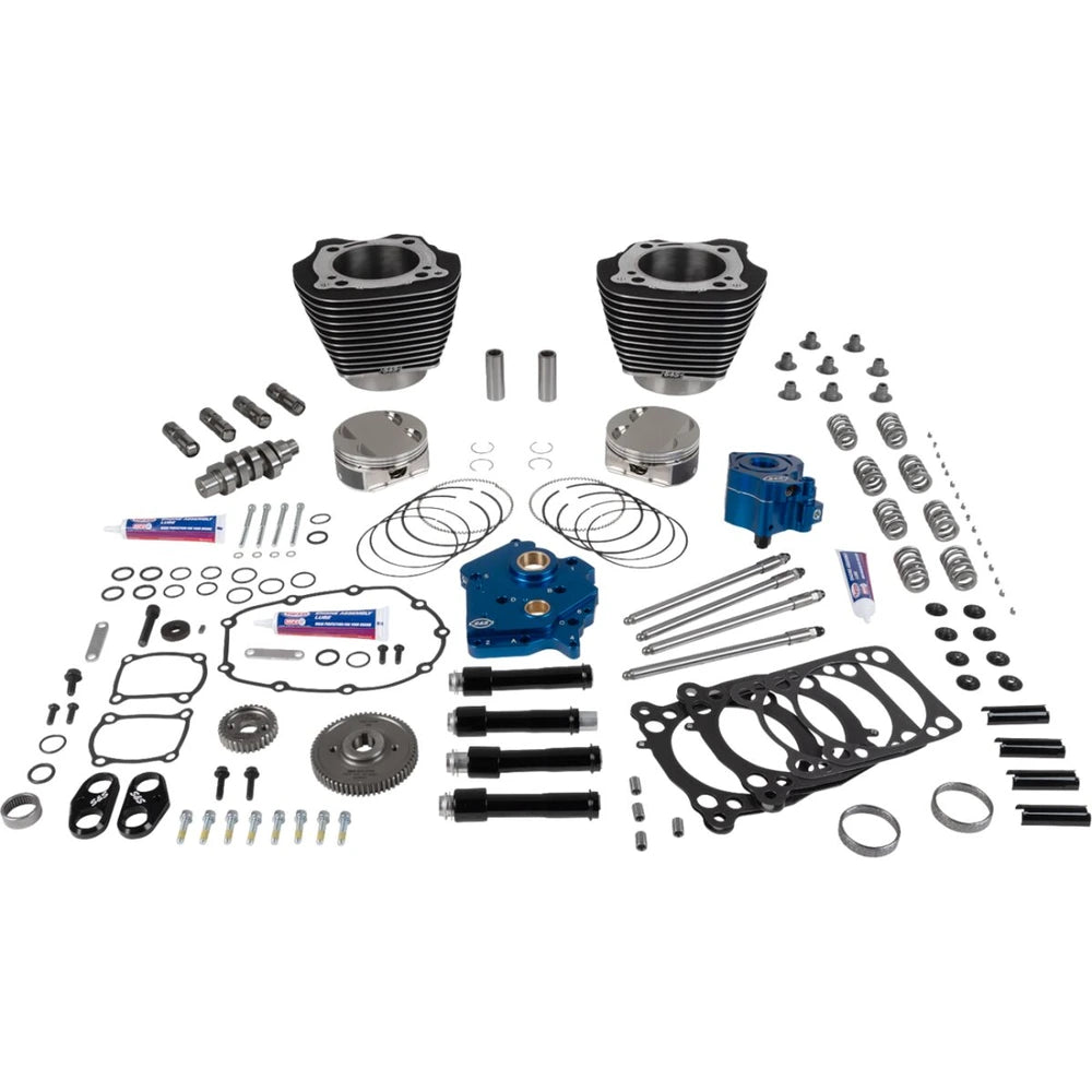 Harley-Davidson modeller (17-26) 129" 496 Series Power Package, gear drive, highlighted fins / Wrinkle Black, chrome pushrod tubes – S&S Cycle