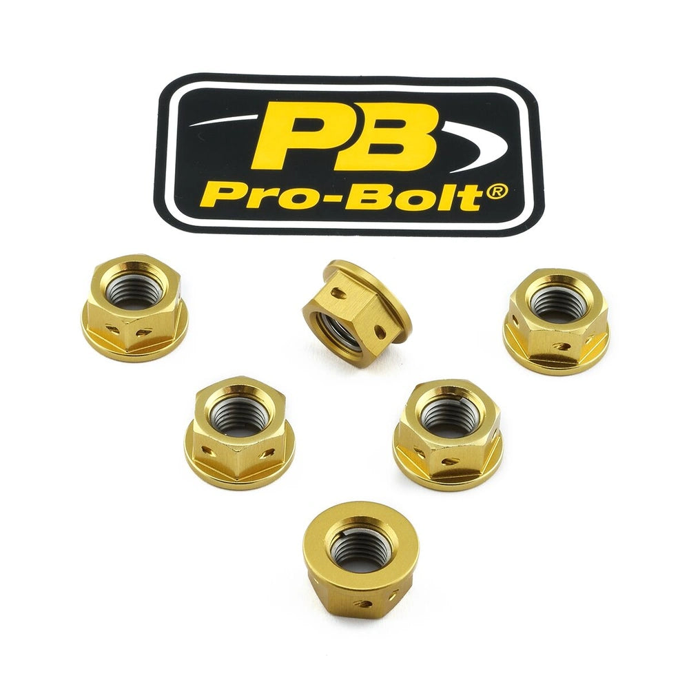 Kædehjulsmøtrikker, M10, 6 stk. – 7075-T6 aluminium, guld, SPN10D – Pro-Bolt