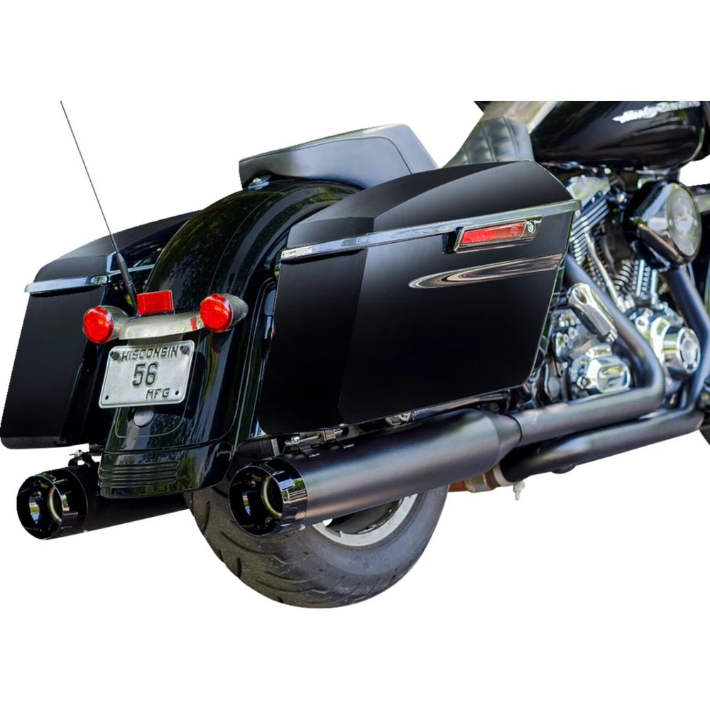 Harley-Davidson Touring (84-16) 4-1/2" MK45 Performance Mufflers, sort / Ceramic, Thruster end cap, sort end cap – S&S Cycle – alternativ vinkel 3