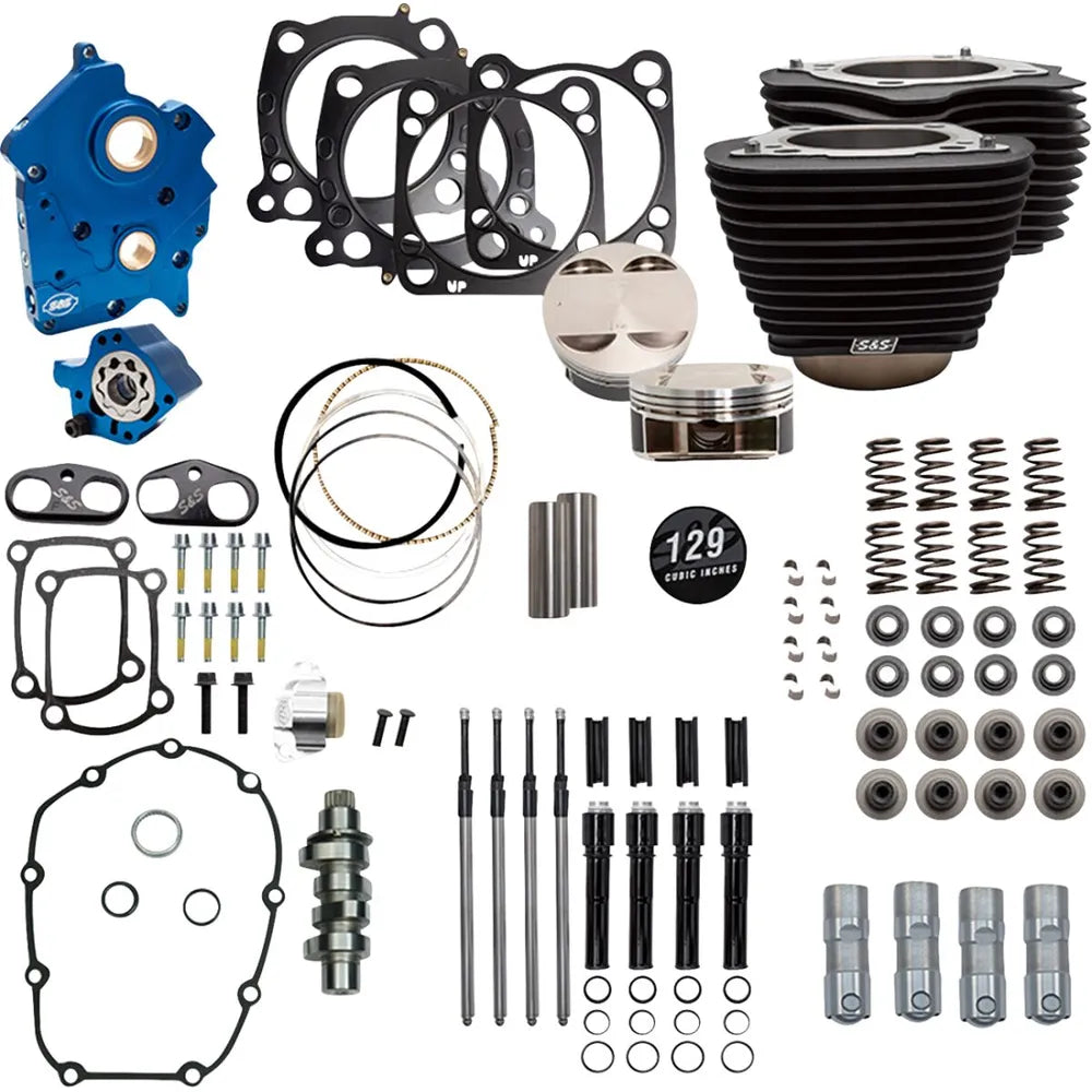 Harley-Davidson modeller (17-26) 129" 550C Power Package, chain drive, non-highlighted fins / Wrinkle Black, black pushrod tubes – S&S Cycle