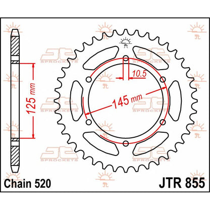 Bagtandhjul 46T, 520 – stål, JTR855.46 – JT Sprockets – teknisk målskitse