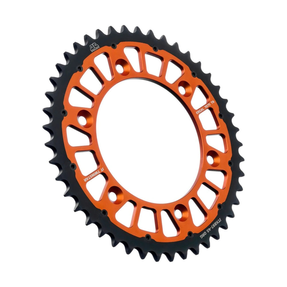 Bagtandhjul 45T, 520 – aluminium/stål, TwinStar, JTX897.45ORG – JT Sprockets