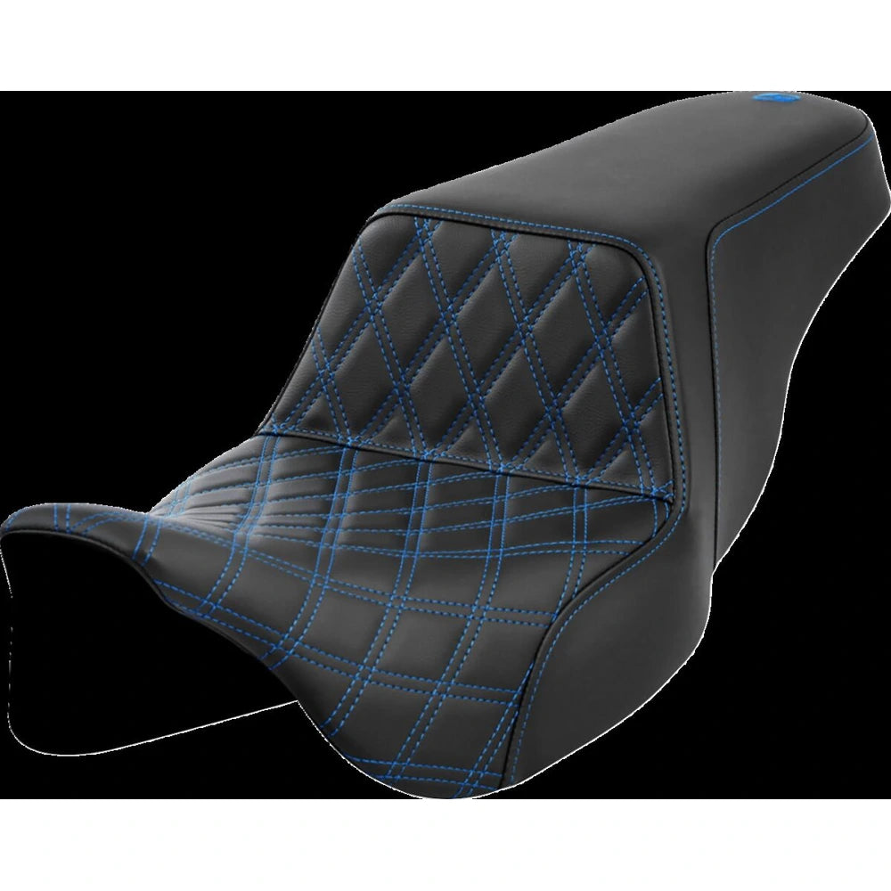 Harley-Davidson Touring (08-24) Step-Up 2-up sæde Front Lattice Stitch blå syning – Saddlemen