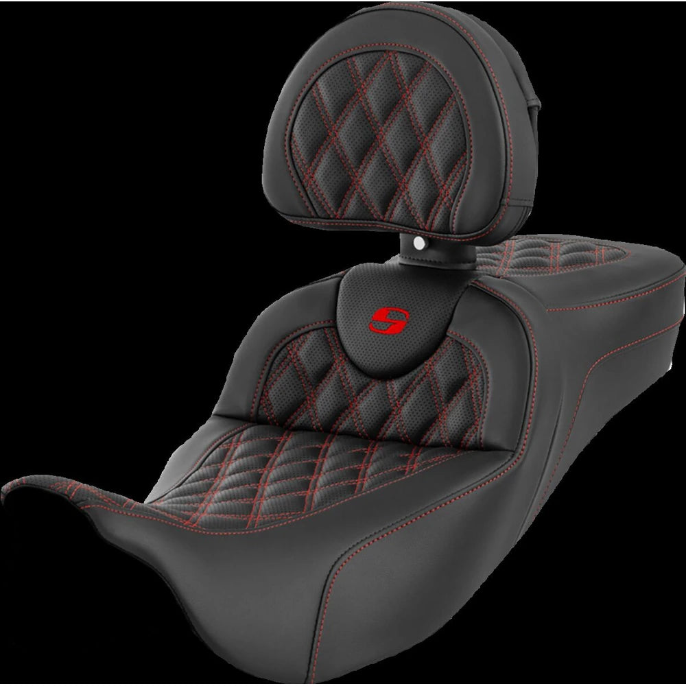 Harley-Davidson Touring (08-24) Roadsofa 2-up sæde Perforated Lattice Stitched/ Red Stitching Extended Reach – Saddlemen
