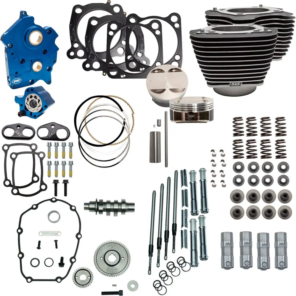 Harley-Davidson modeller (17-25) 128" Power Package, gear drive, sort / highlighted fins – S&S Cycle