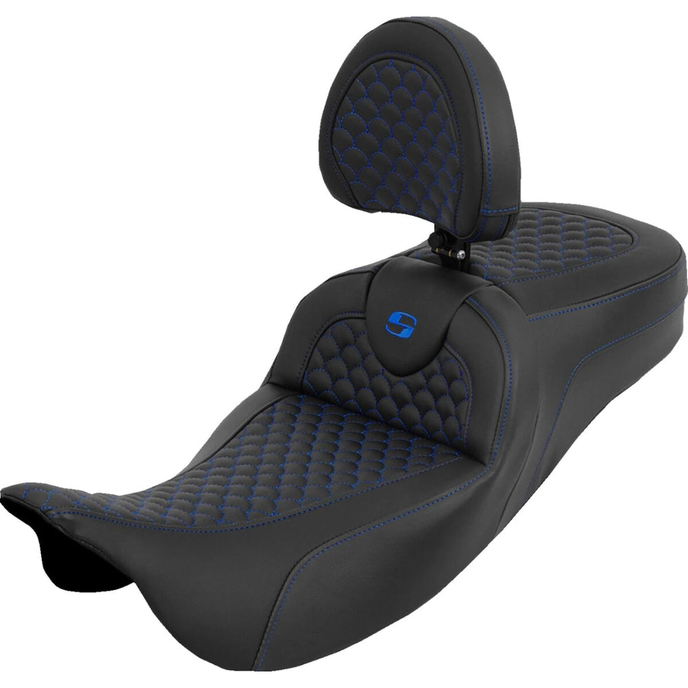 Harley-Davidson Touring (08-25) Roadsofa 2-up sæde Dragon Stitch/ Gripper blå syning Extended Reach – Saddlemen