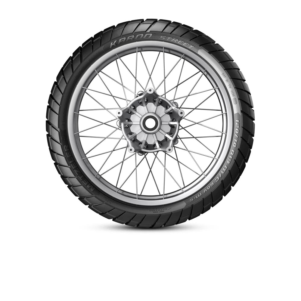 Metzeler Karoo Street 110/70-17 54S TL – fordæk – alternativt produktbillede med fokus på dækprofil og design.