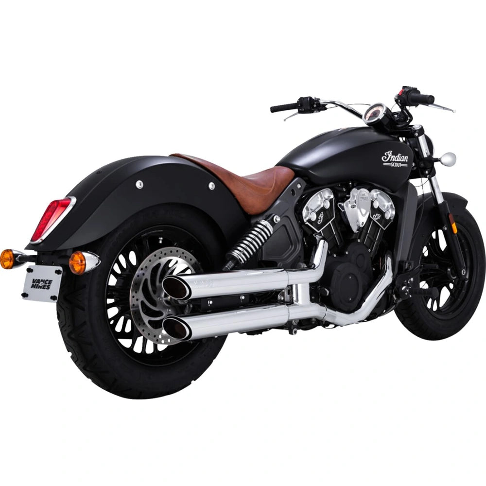 Indian Bobber Sixty (15-24) Twin Slash 3" slip-on, krom – Vance & Hines – detaljebillede af udstødning og finish 2