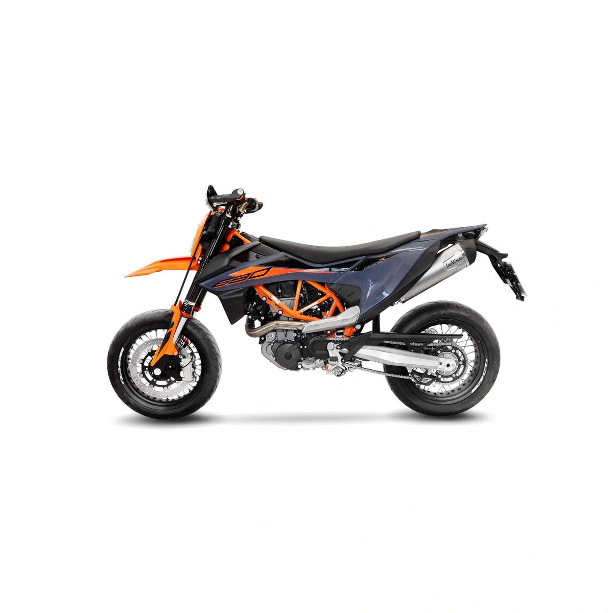 KTM 690 SMC R (21-24) m.fl. LeoVince LV One EVO slip-on – rustfri – ekstra produktvisning af lyddæmper, finish og detaljer 3