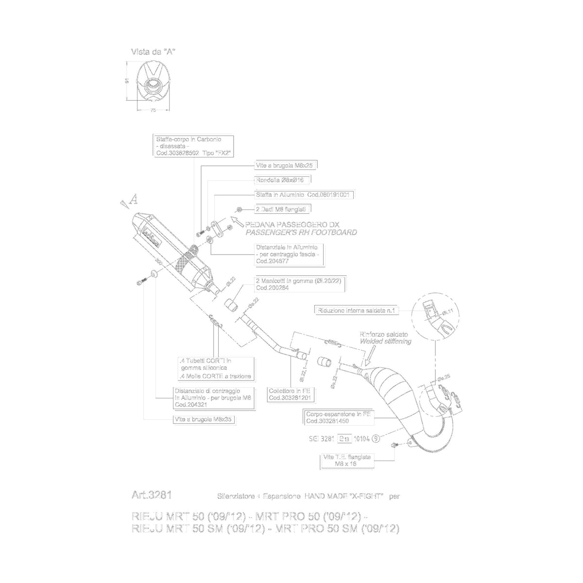 Rieju MRT 50 SM (09-12) m.fl. LeoVince X-FIGHT komplet udstødning – rustfri – mat sort – ekstra produktvisning af udstødningssystem, design og detaljer 3