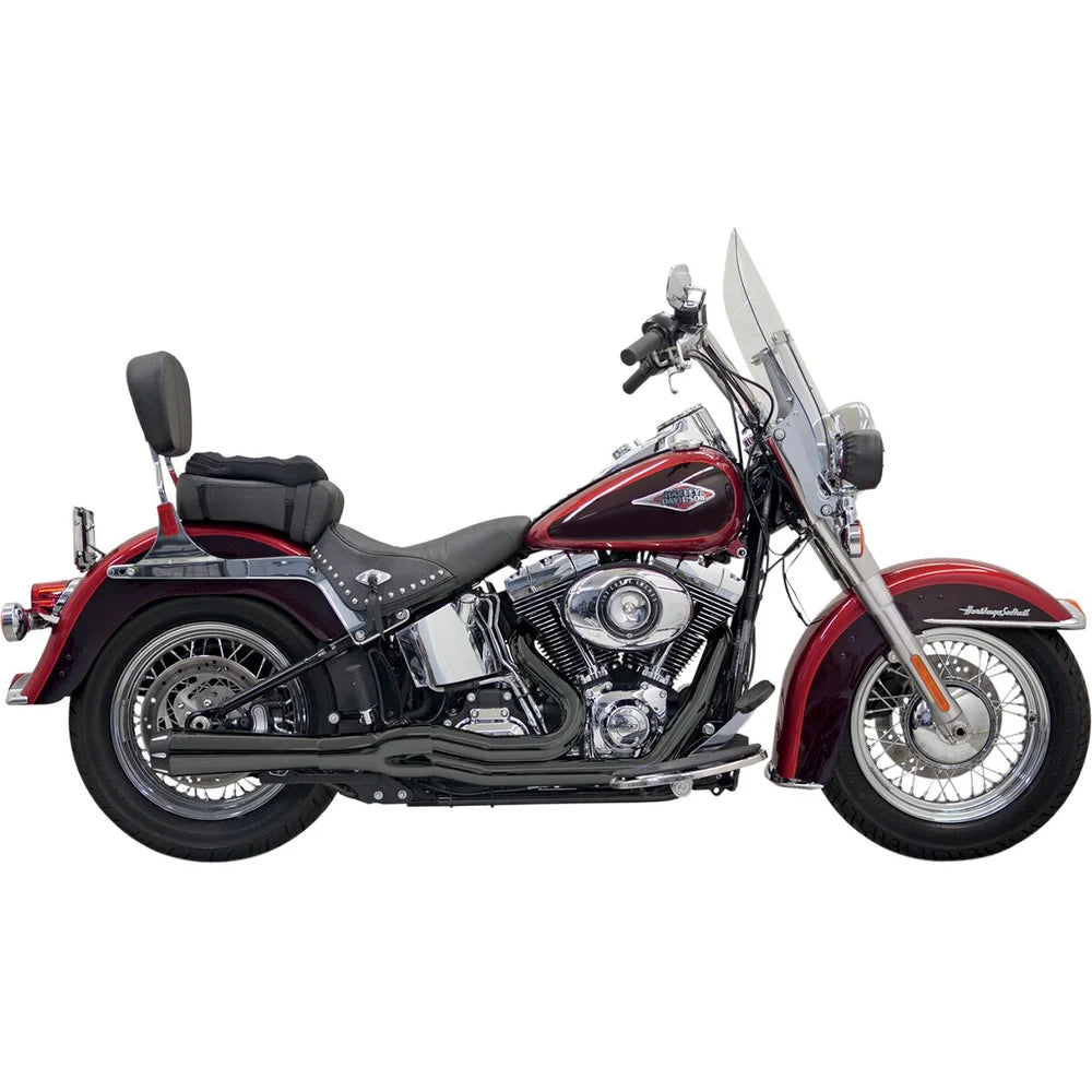 Harley-Davidson Softail (86-17) Road Rage II Mega Power 2-i-1 komplet udstødning, sort pulverlakeret – Bassani