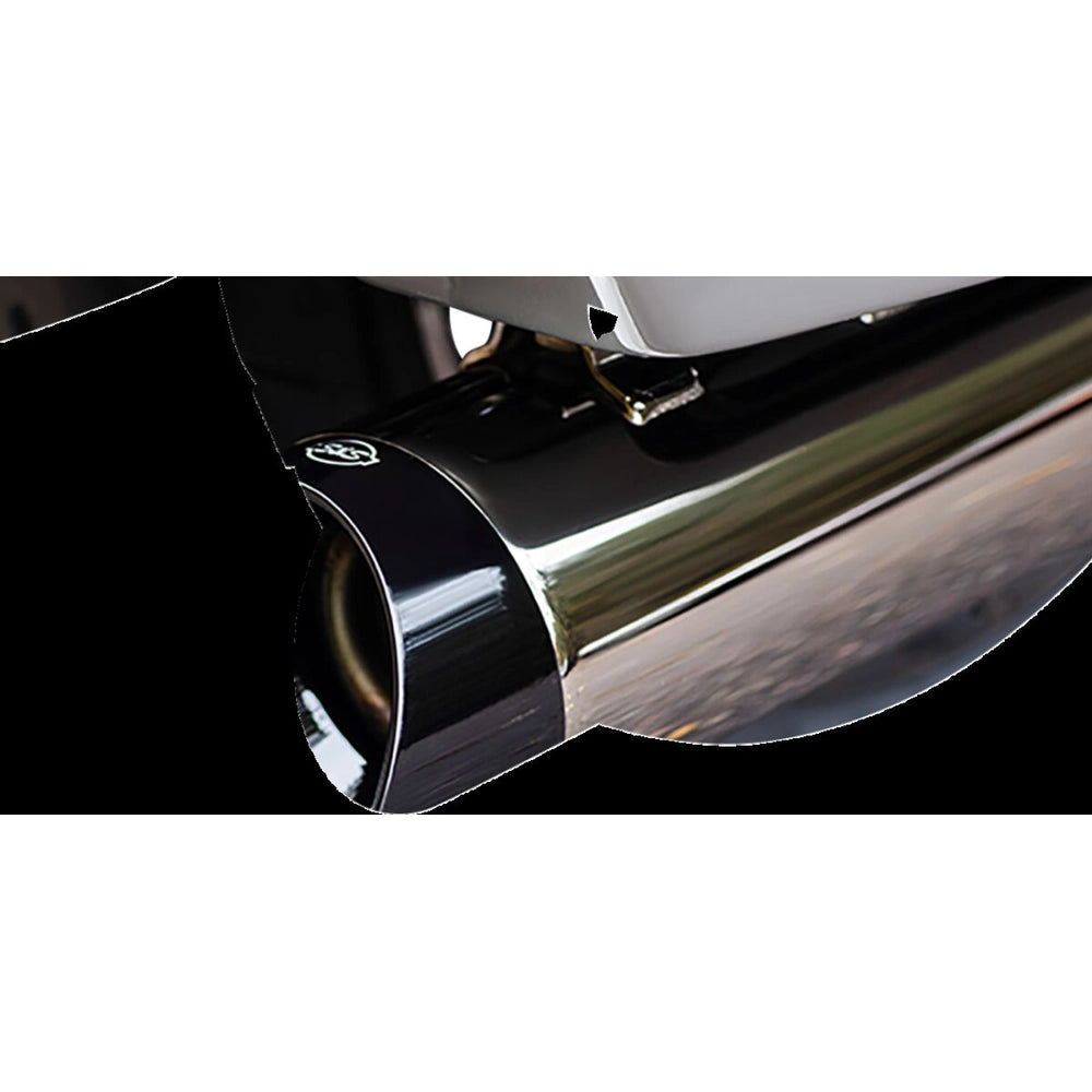 Harley-Davidson Touring / Trike (17-25) 4-1/2" MK45 Performance Slip-On Mufflers, Lava Chrome, Slash-Cut end cap, sort end cap – S&S Cycle
