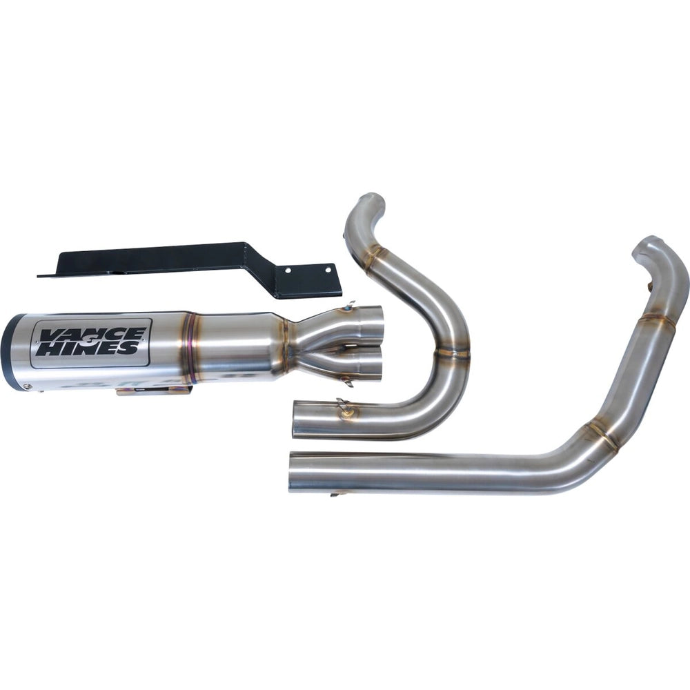 Harley-Davidson Touring (17-24) Hi Output komplet udstødning, børstet – Vance & Hines – sidevisning af udstødningens linjeføring 6
