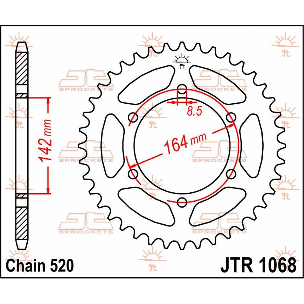 Bagtandhjul 46T, 520 – stål, JTR1068.46 – JT Sprockets – teknisk målskitse