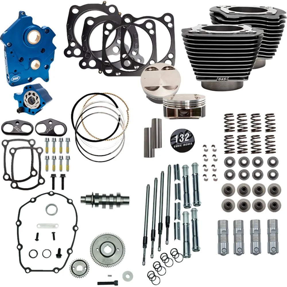 Harley-Davidson modeller (17-23) 132" Power Package, gear drive, Black Granite / highlighted fins, chrome pushrod tubes – S&S Cycle