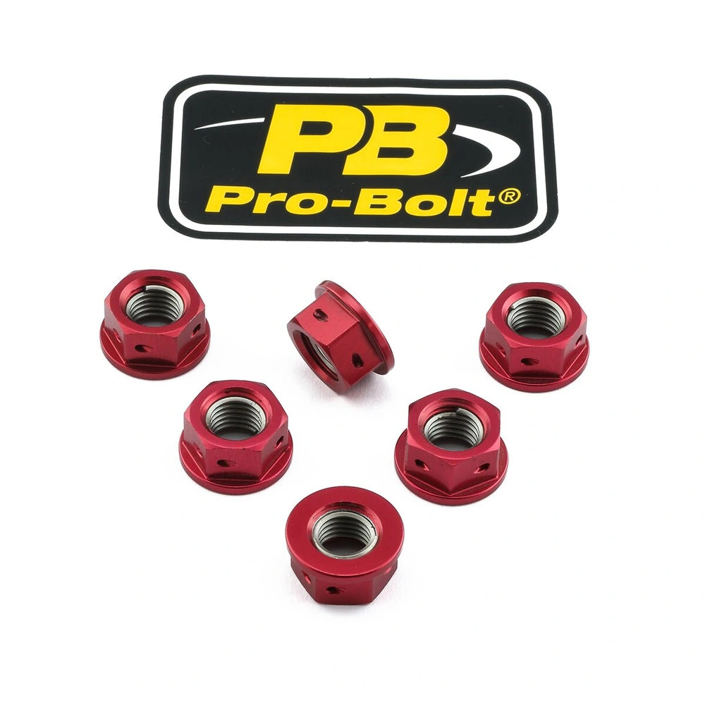 Kædehjulsmøtrikker, M10, 6 stk. – 7075-T6 aluminium, rød, SPN10D – Pro-Bolt