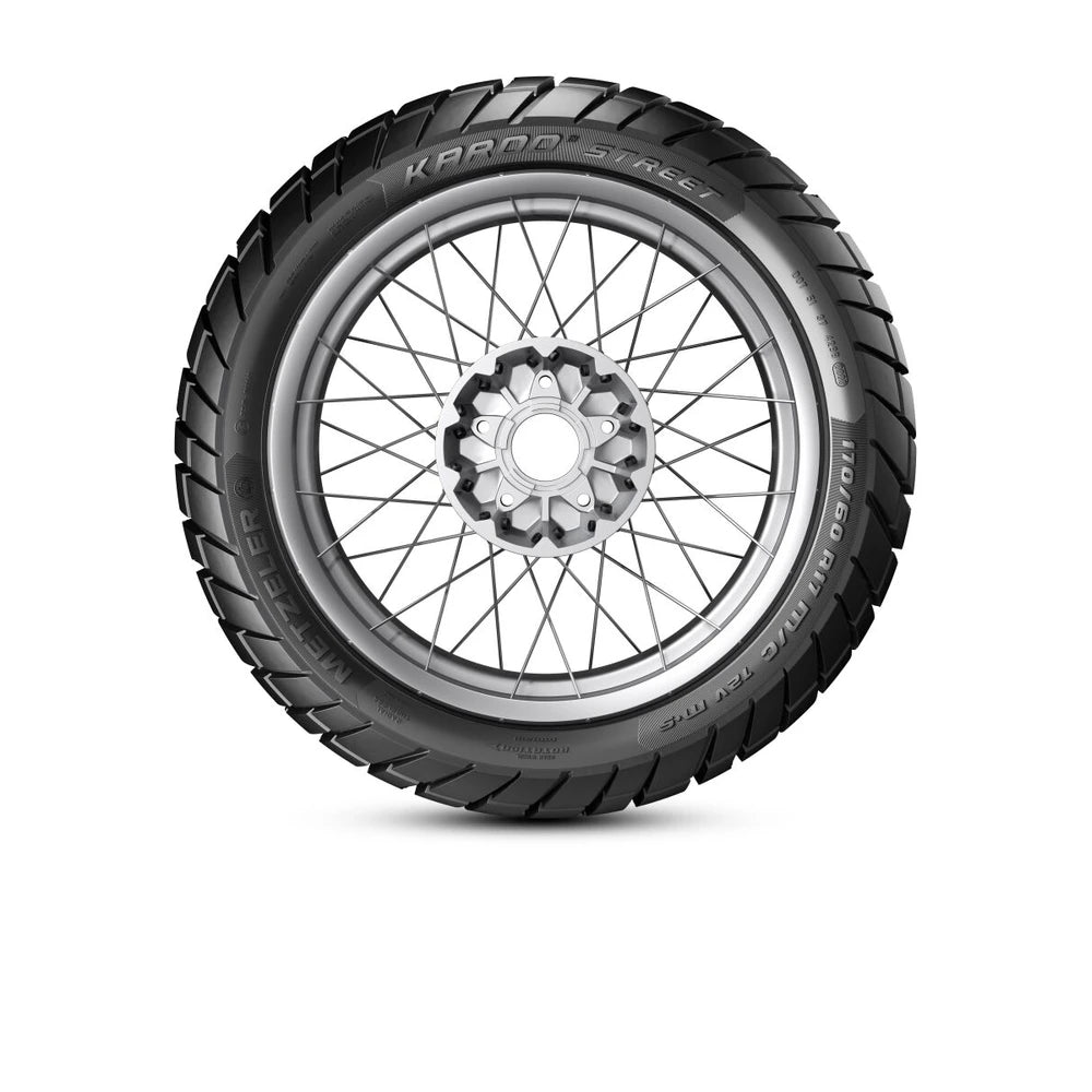 Metzeler Karoo Street 110/80R19 59V TL – fordæk – ekstra visning af dækkets profil, mønster og konstruktion.