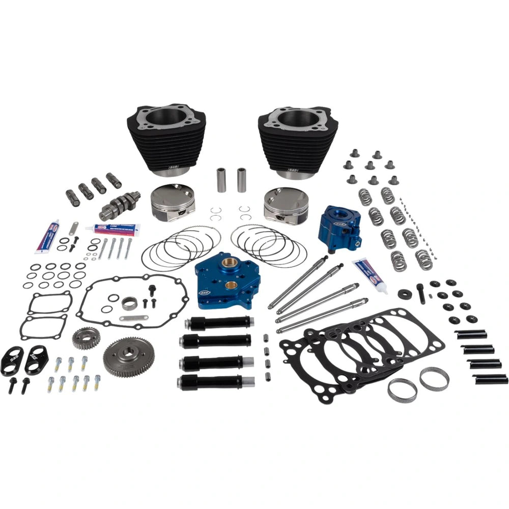 Harley-Davidson modeller (17-26) 129" 496 Series Power Package, gear drive, non-highlighted fins / Wrinkle Black, black pushrod tubes – S&S Cycle