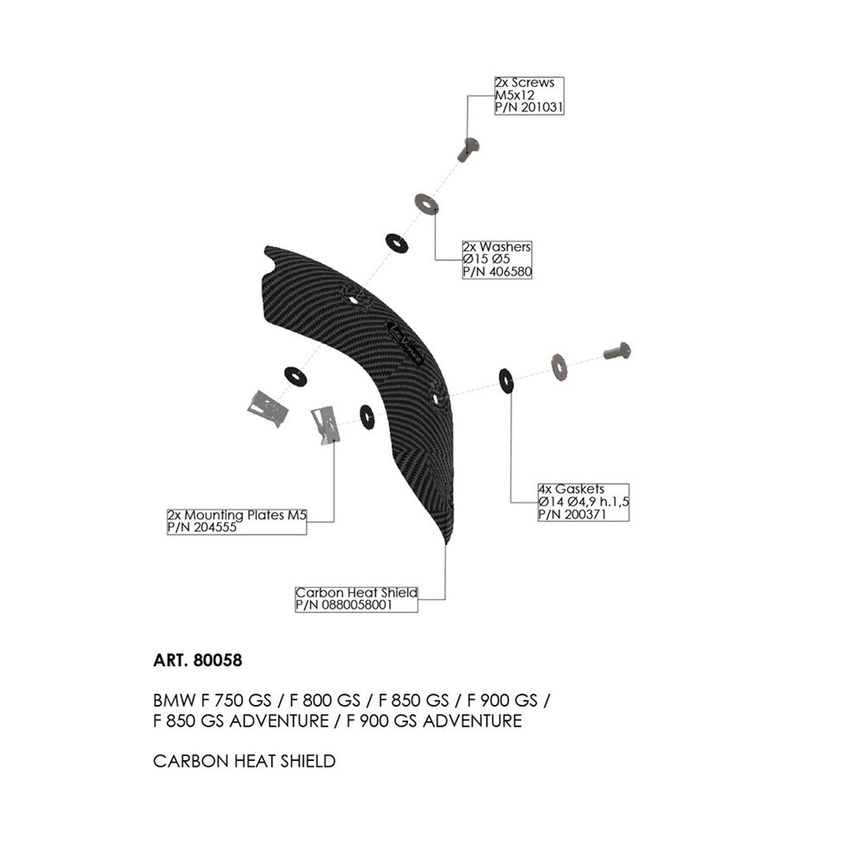 BMW F750GS (18-23) m.fl. LeoVince varmeskjold – carbon