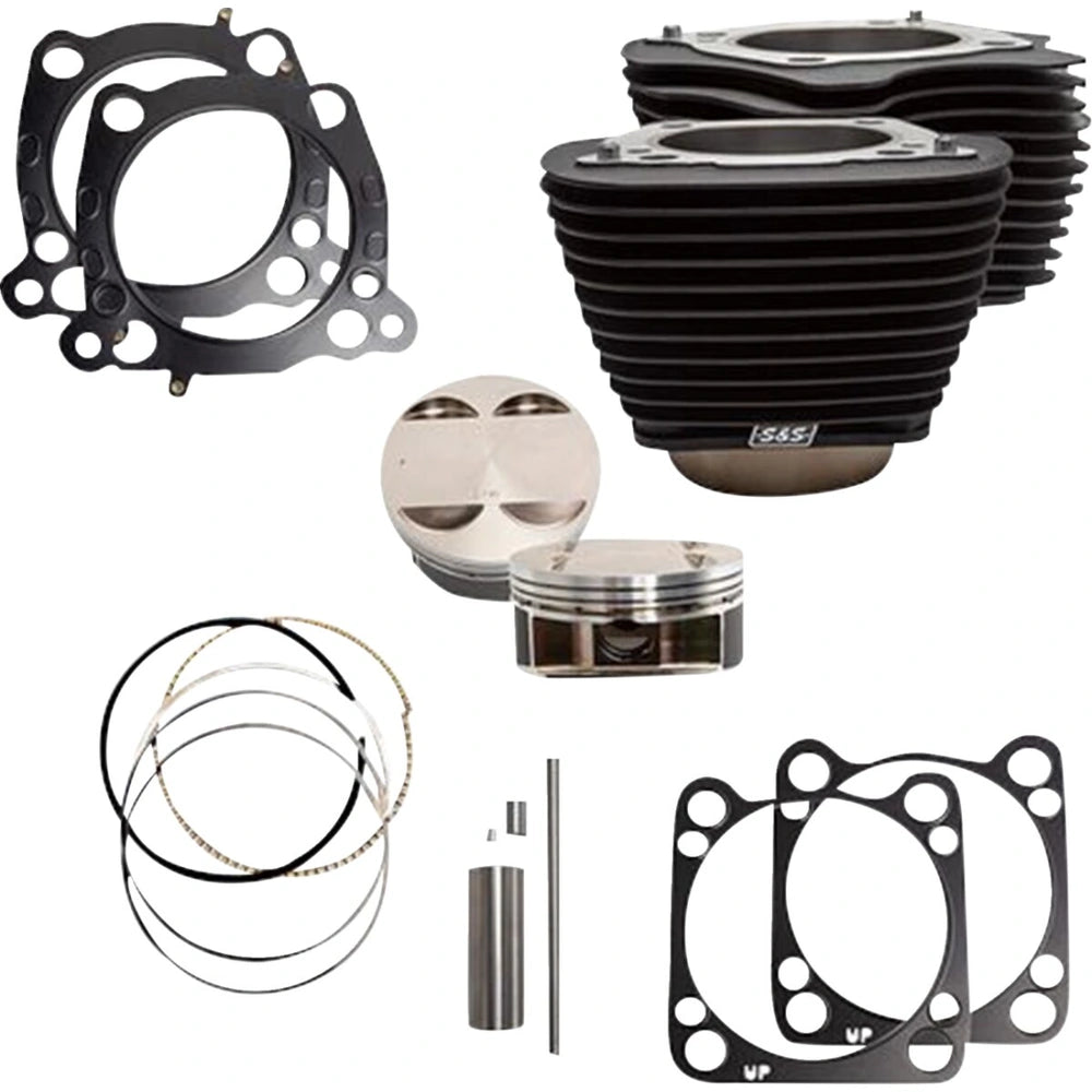 Harley-Davidson modeller (17-25) 128" Big Bore Kit, non-highlighted fins / Wrinkle Black – S&S Cycle