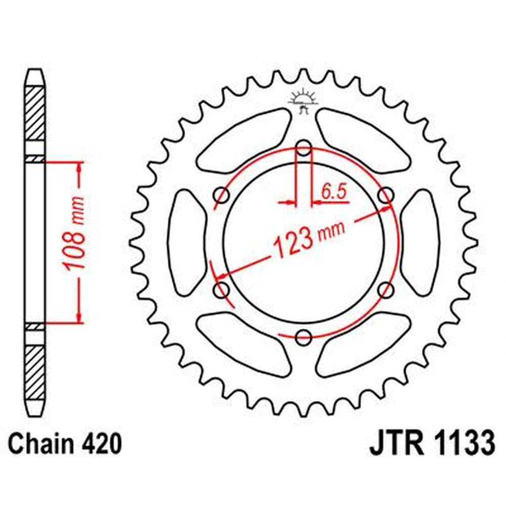Bagtandhjul 65T, 420 – stål, JTR1133.65 – JT Sprockets – teknisk målskitse