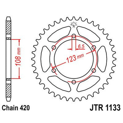 Bagtandhjul 65T, 420 – stål, JTR1133.65 – JT Sprockets – teknisk målskitse