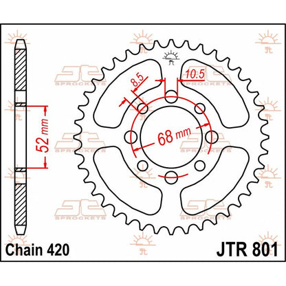 Bagtandhjul 35T, 420 – stål, JTR801.35 – JT Sprockets – teknisk målskitse
