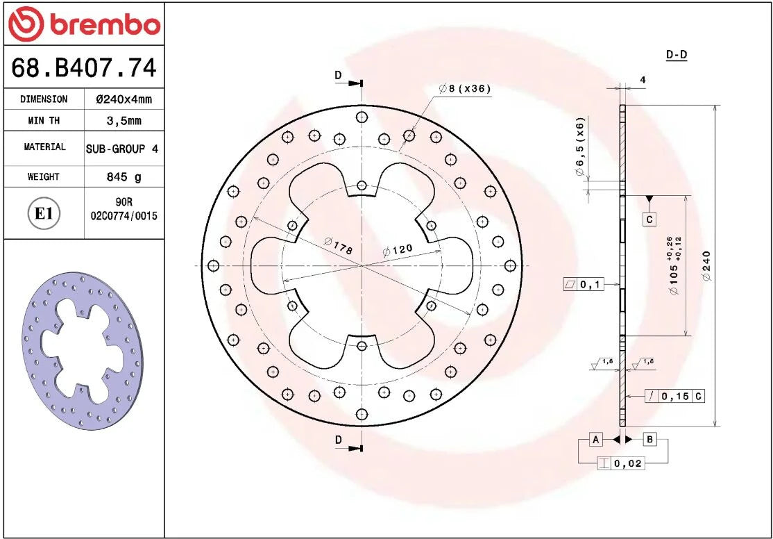 Ekstra produktbillede af Piaggio MP3 300 LT I.E. Yourban 11-17 bremseskive – Brembo Oro fast