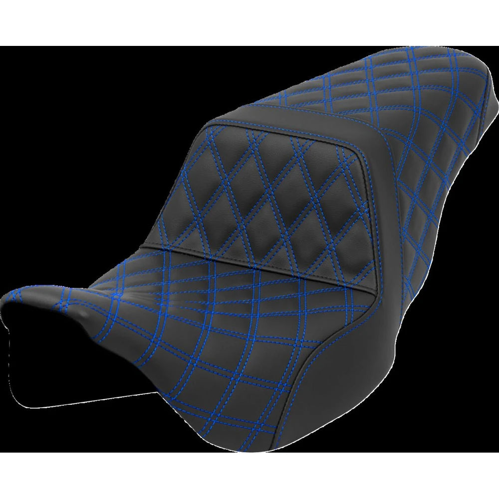 Harley-Davidson Touring (08-24) Step-Up 2-up sæde Lattice Stitch blå syning – Saddlemen