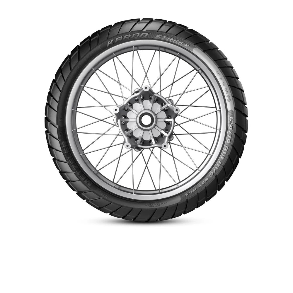 Metzeler Karoo Street 110/80R19 59V TL – fordæk – anvendelses- og detaljebillede af Metzeler Karoo Street.