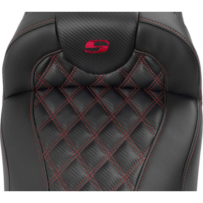 Harley-Davidson Touring (23-26) Roadsofa 2-up sæde Carbon Fiber/ Lattice Stitch/ Perforated rød syning Extended Reach (823-07-207B4) – Saddlemen – ekstra produktvisning med fokus på form, polstring, syninger og finish – billede 6