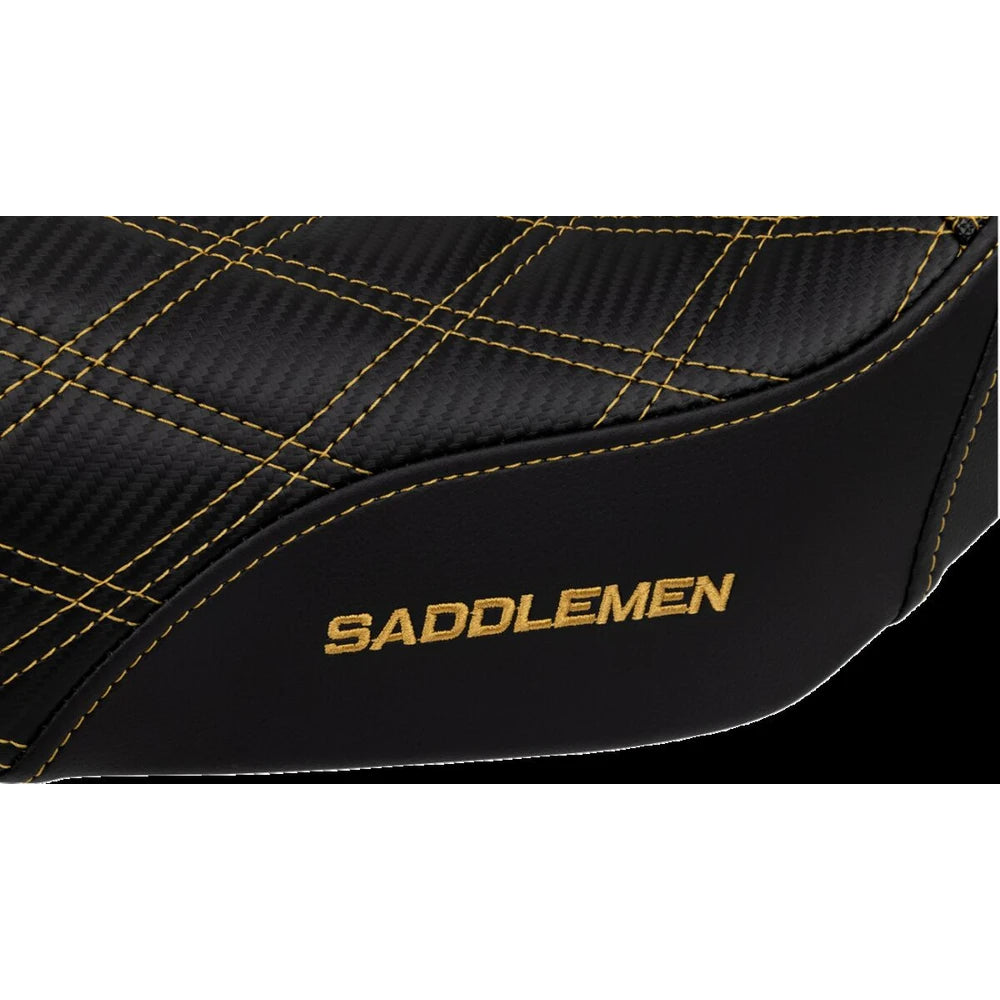 Harley-Davidson Dyna (06-17) Pro Series SDC Performance 2-up sæde Black Gripper Lumbar Gold Stitching/ Lattice Stitched – Saddlemen – ekstra produktvisning med fokus på form, polstring, syninger og finish – billede 3