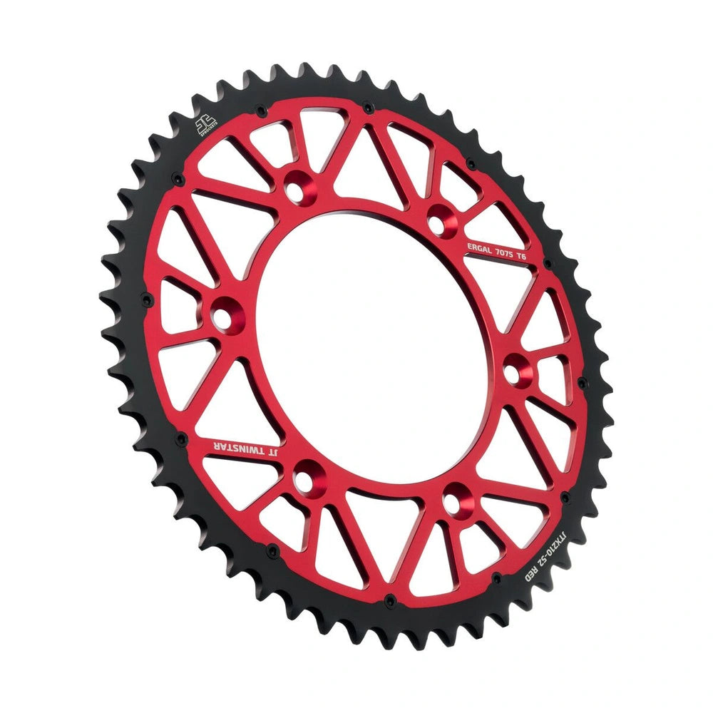 Bagtandhjul 52T, 520 – aluminium/stål, TwinStar, JTX210.52RED – JT Sprockets