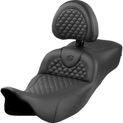Harley-Davidson Touring (08-25) Roadsofa 2-up sæde Dragon Stitch Extended Reach med førerryglæn – Saddlemen