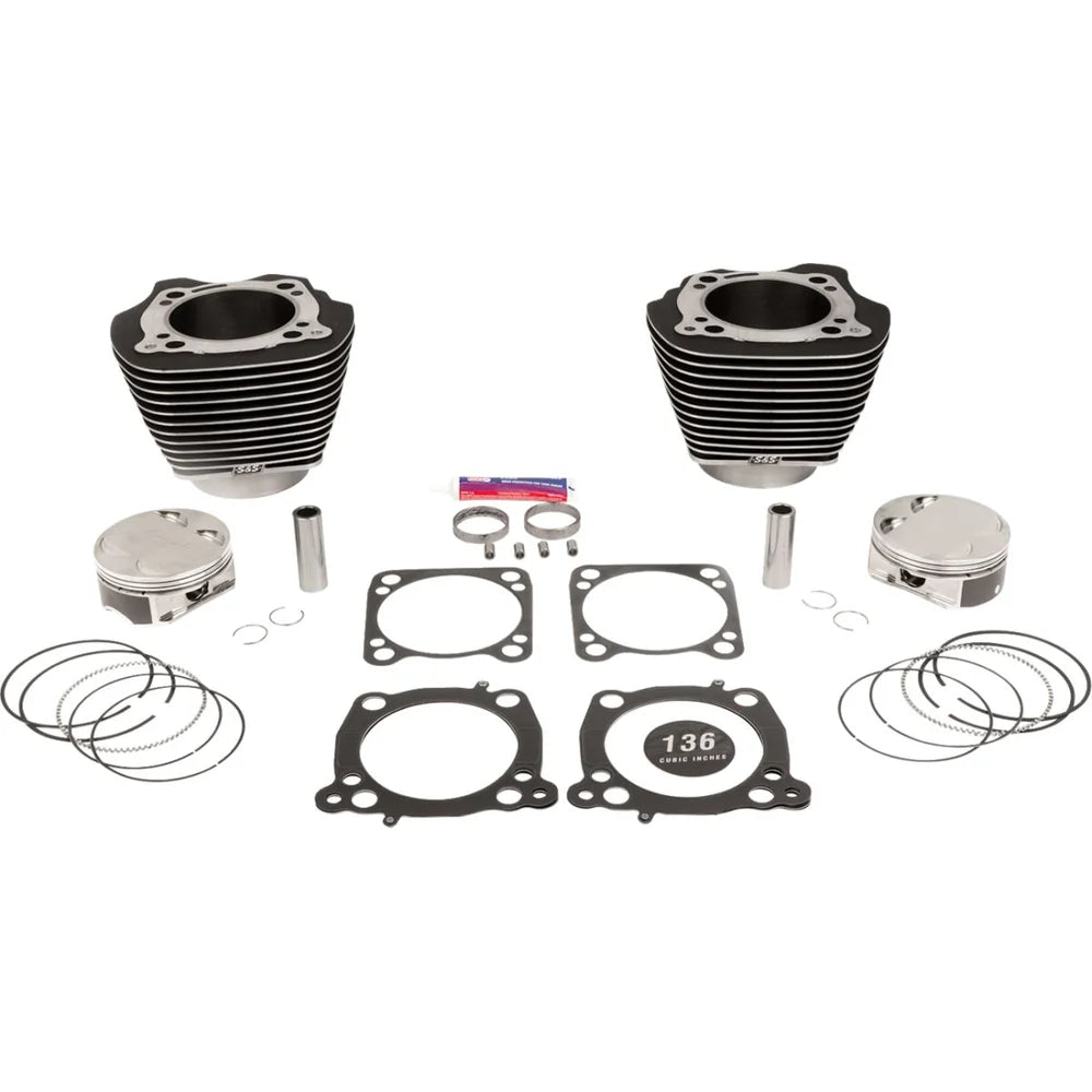 Harley-Davidson modeller (17-23) 136" Big Bore Kit, highlighted fins / Powder-Coated / Wrinkle Black – S&S Cycle