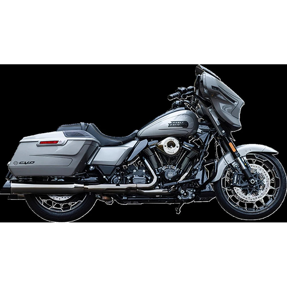 Harley-Davidson Touring / Trike (17-25) 4-1/2" MK45 Performance Slip-On Mufflers, Lava Chrome, Slash-Cut end cap, sort end cap – S&S Cycle – produktdetalje 4